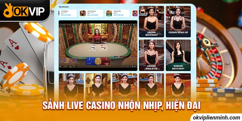 Sảnh live casino nhộn nhịp, hiện đại